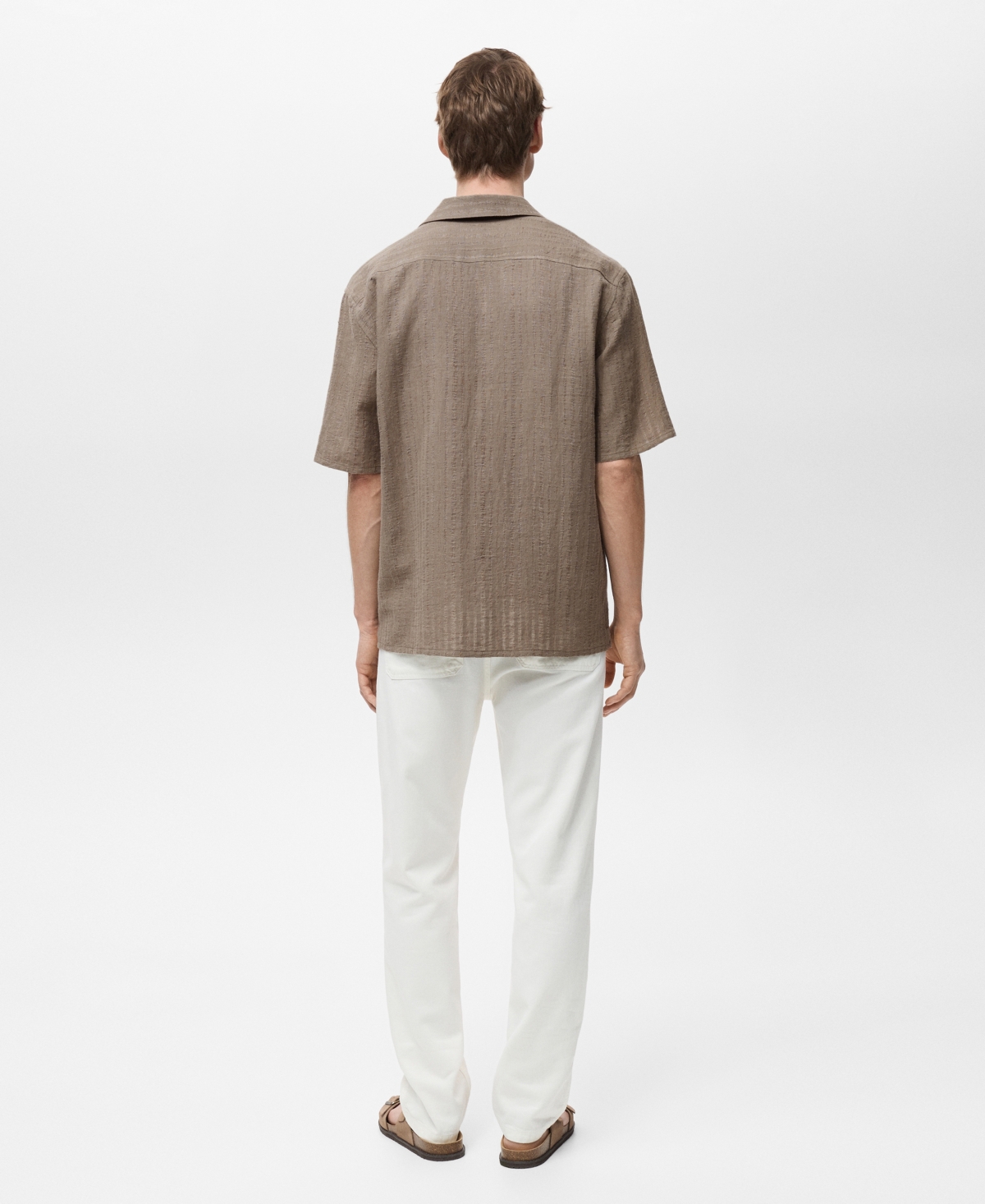 Mango Men's Slim-fit Cotton-blend Shirt In Khaki