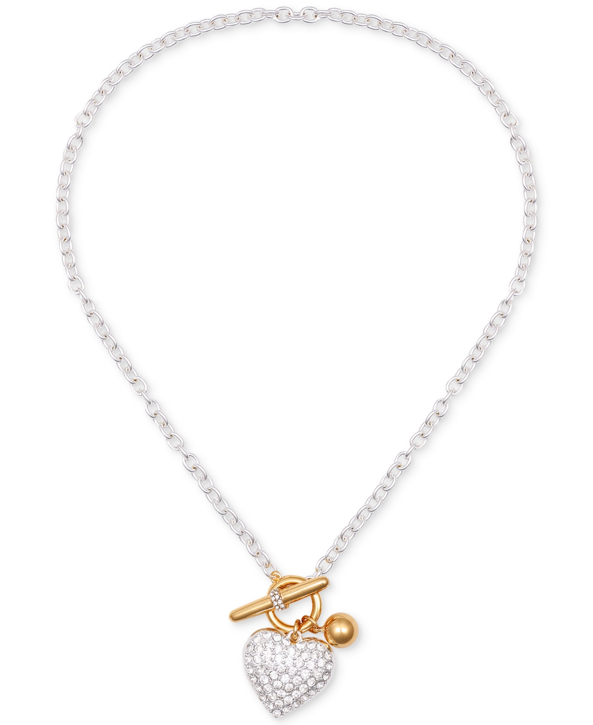Two-Tone Pave Heart 18" Pendant Necklace - Gold