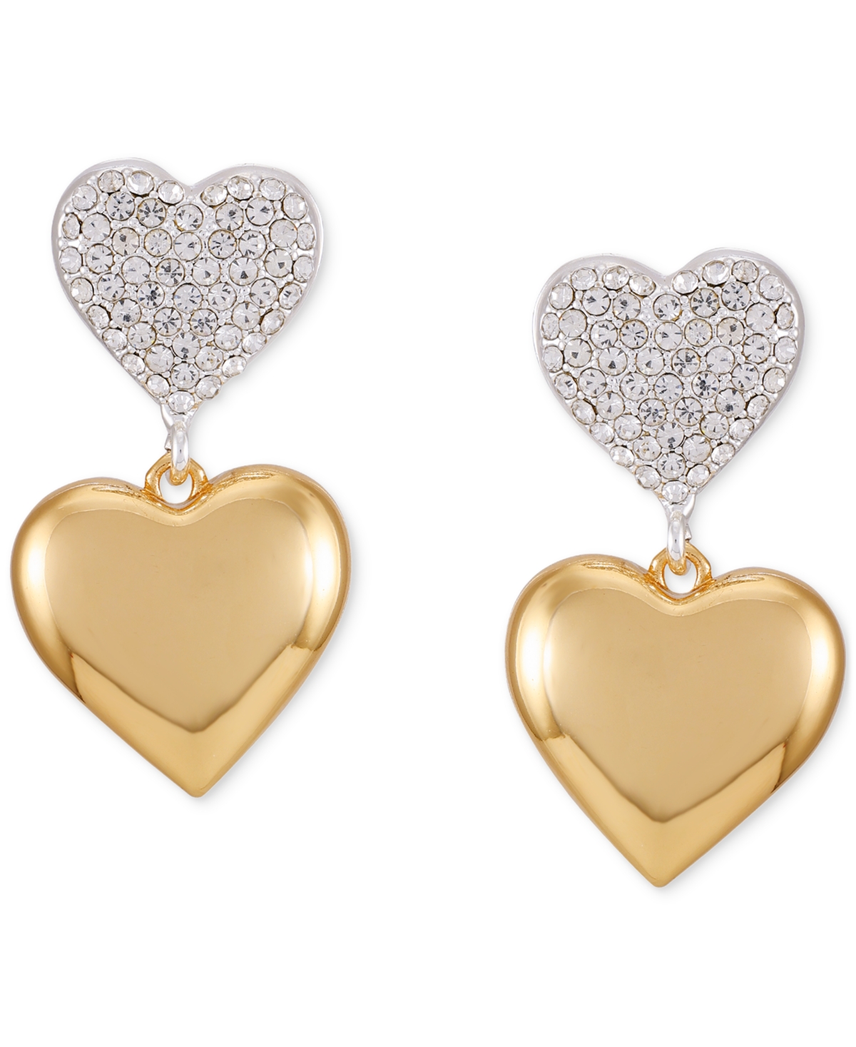 Two-Tone Pave Crystal Heart Drop Earrings - Gold