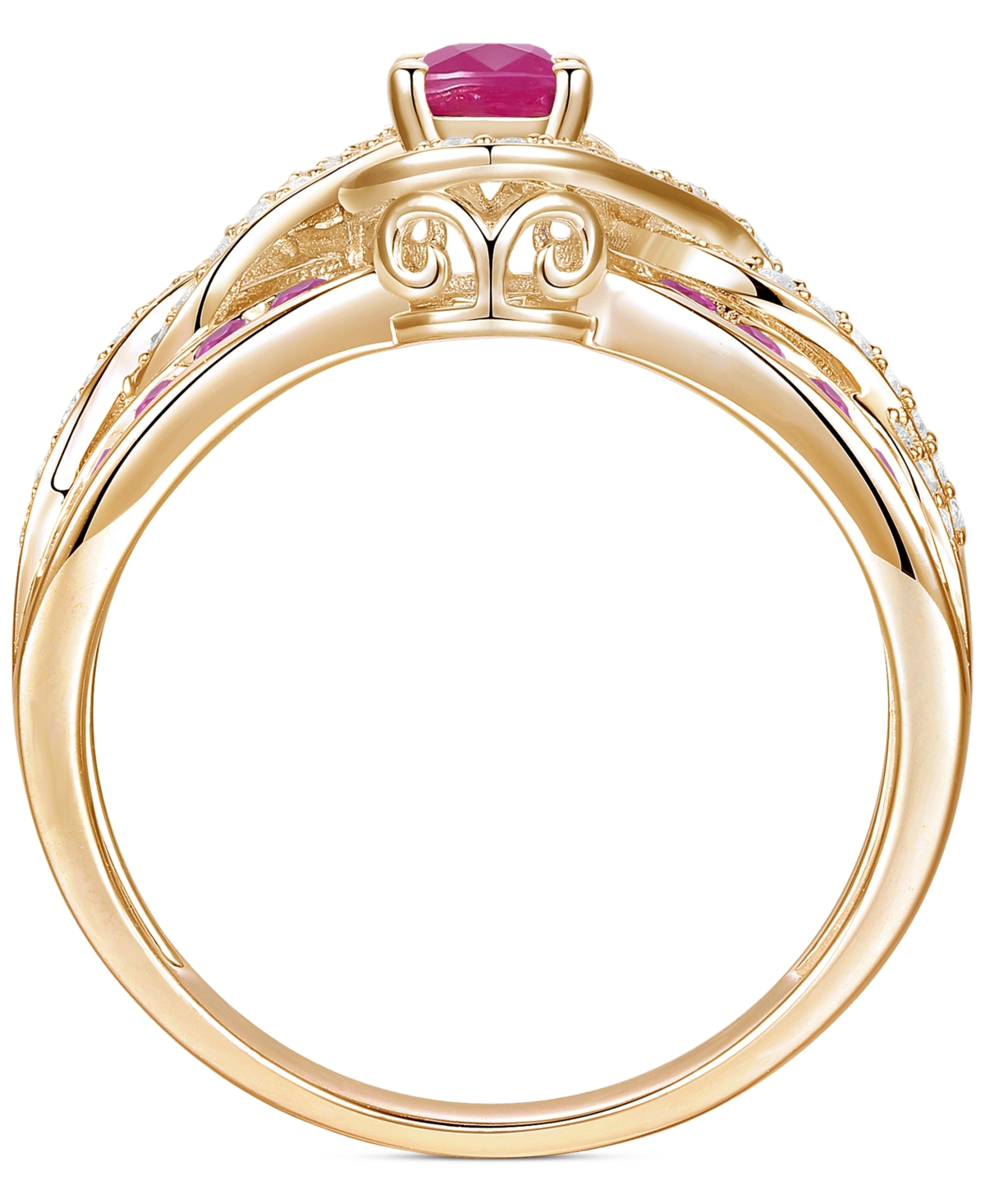 Macy's Emerald (3/8 Ct. T.w.) & Diamond (1/4 Ct. T.w.) Multirow Swirl Ring In 14k Gold (also In Ruby & Sapp In Ruby