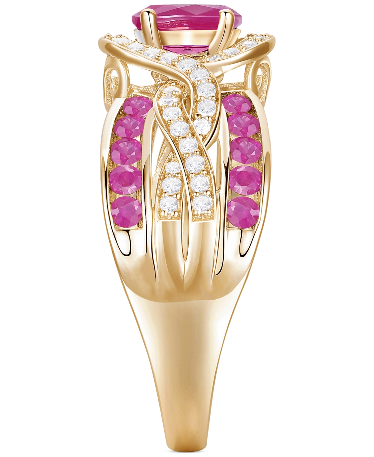 Macy's Emerald (3/8 Ct. T.w.) & Diamond (1/4 Ct. T.w.) Multirow Swirl Ring In 14k Gold (also In Ruby & Sapp In Ruby