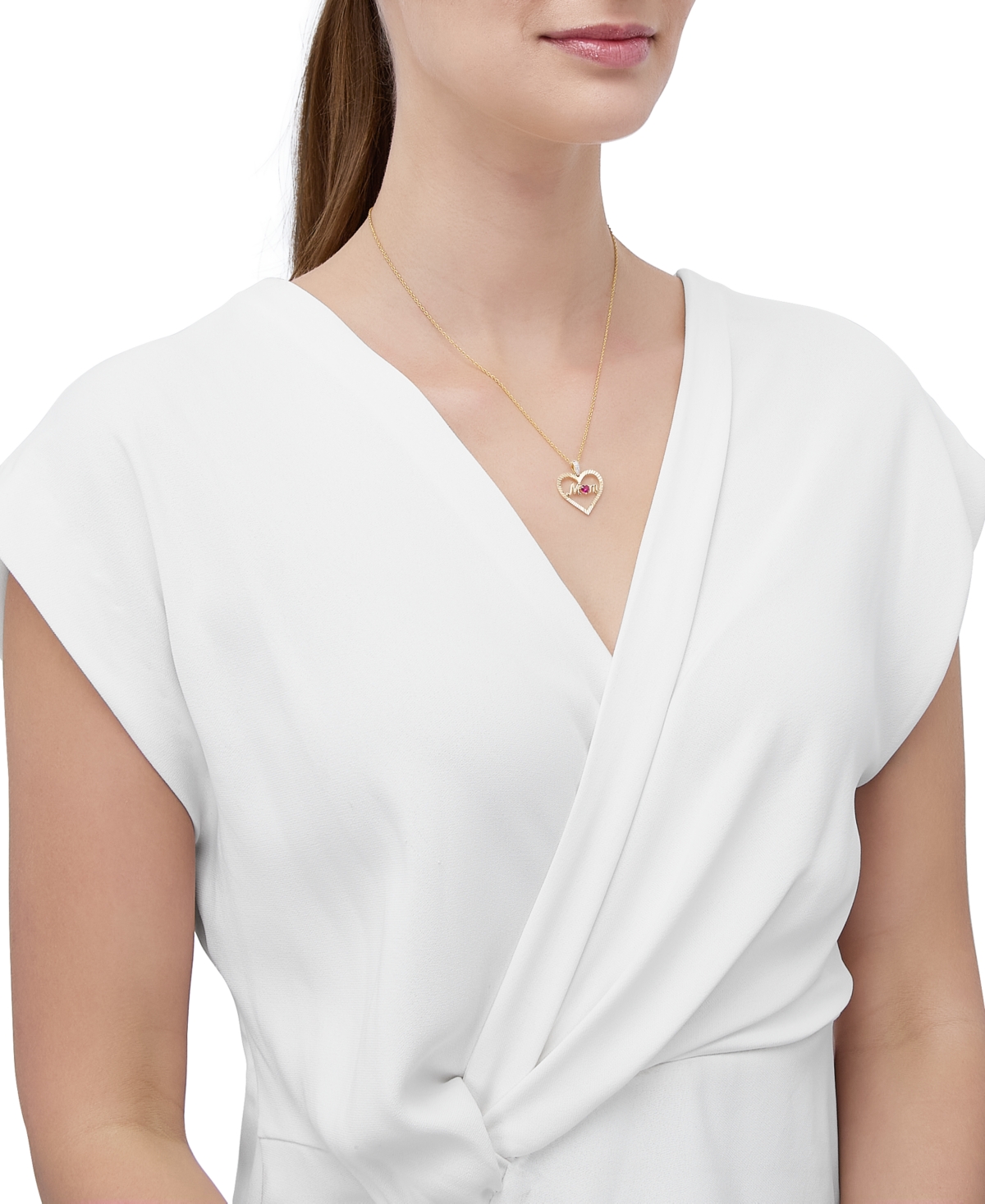 Macy's Lab-created Ruby (1/4 Ct. T.w.) & Diamond Accent Mom Heart Pendant Necklace In 14k Yellow Gold-plate In Ruby