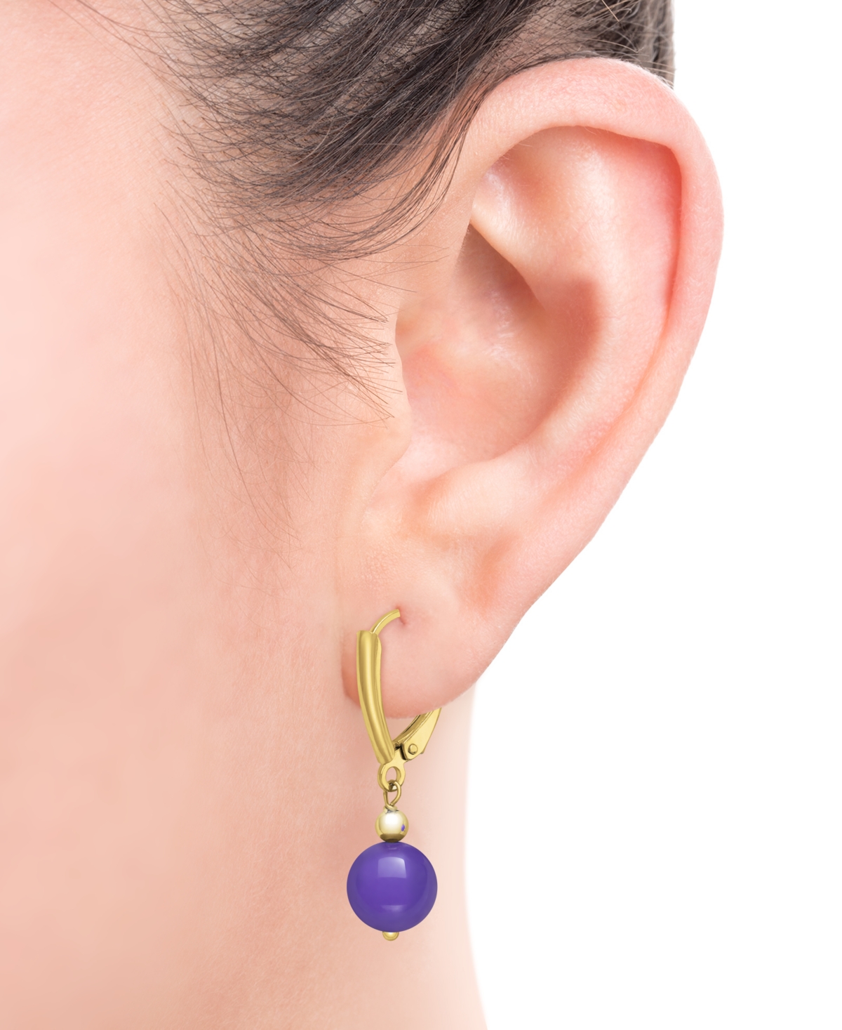 Macy's Dyed Green & Lavender Jade (8mm) 2-pc. Set Drop Earrings In 14k Gold-plated Sterling Silver In Gold
