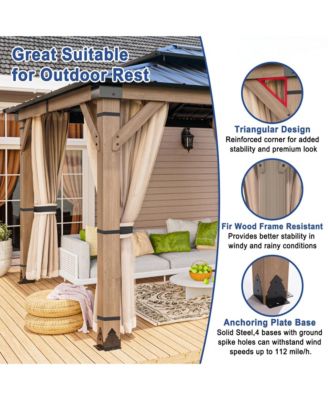 12 Ft. W x 10 Ft. D Solid Cedar Wood Patio Gazebo with Curtains and Mesh Screens