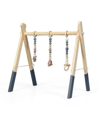 Baby Foldable Wooden Gym with 3 Wooden Teething Toys