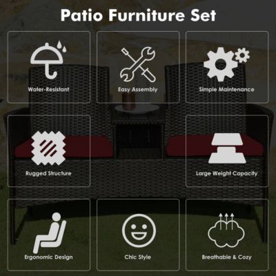 Patio Rattan Conversation Set Seat Sofa Cushioned Loveseat Chairs