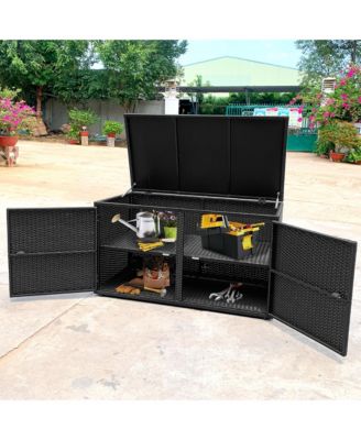 88 Gallon Garden Patio Rattan Storage Container Box Bin Shelf