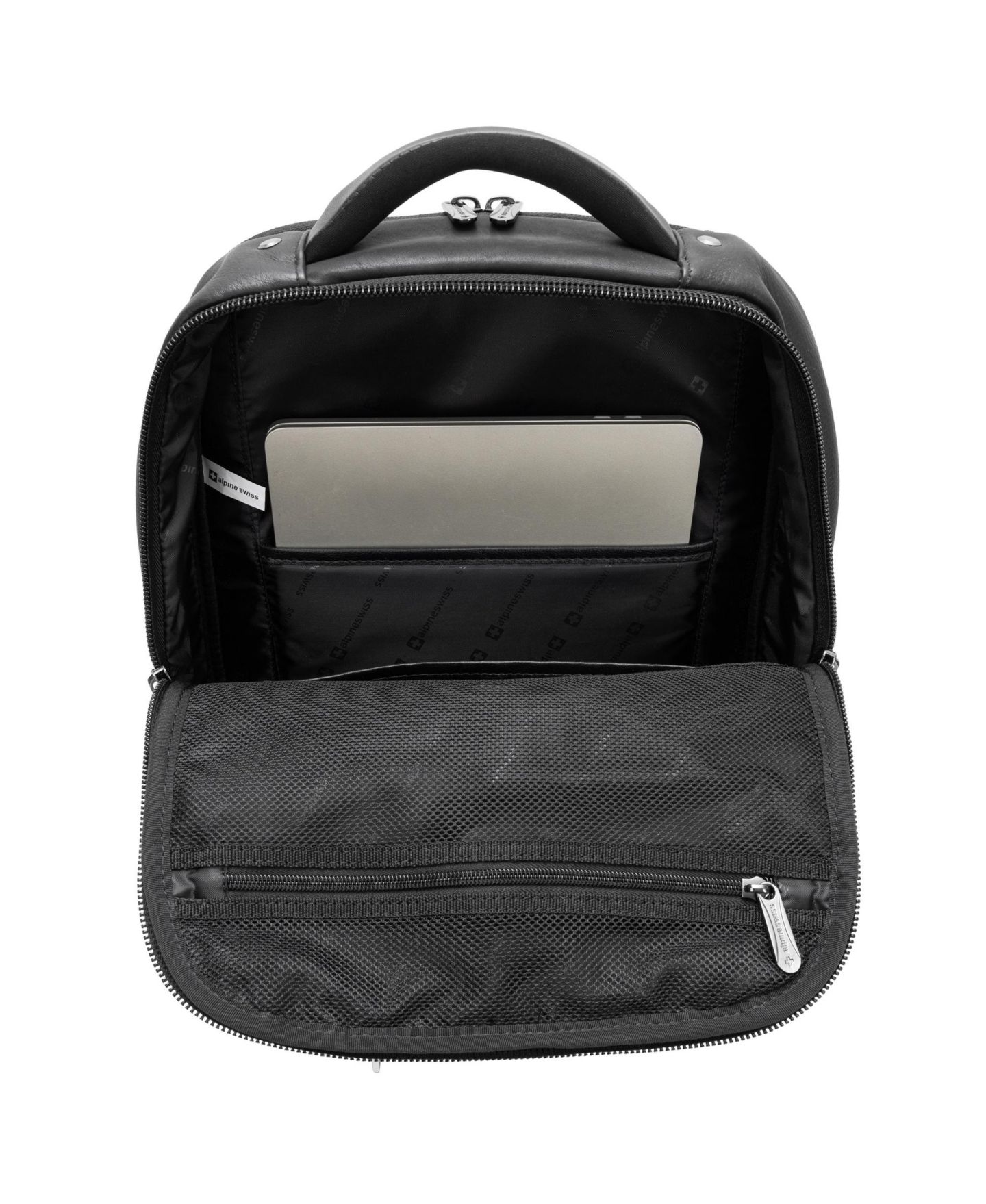 Рюкзак Alpine Swiss 13” Laptop Travel Genuine Leather Slim Carry On Daypack, цвет: Чёрный — фото 4