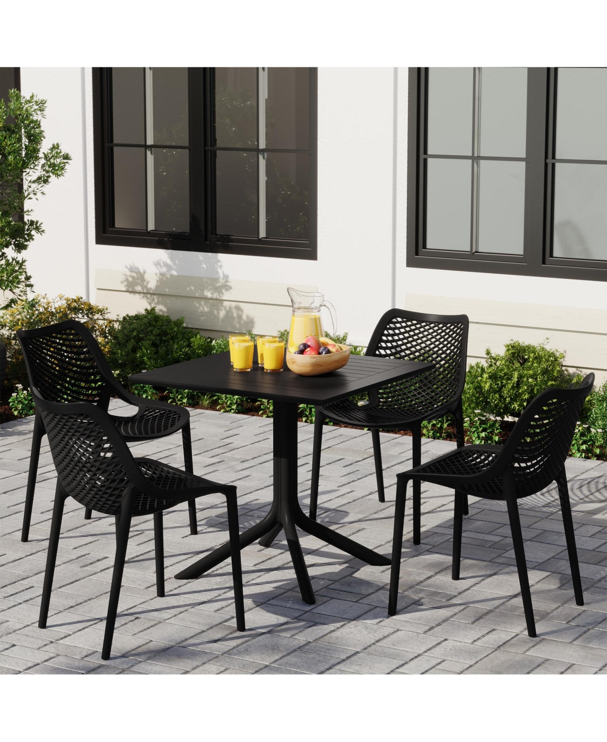 5-Piece Resin Square Patio Dining Table Set with Stackable Chairs