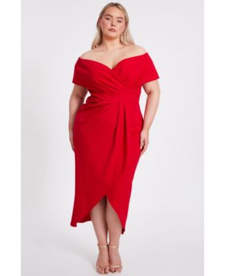 QUIZ Women's Scuba Crepe Bardot Wrap Midi Dress - Macy's