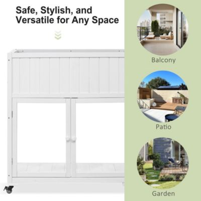 TOPMAX Patio 35.4inch x 17.7inch x 37.4inch Mini Wood Cold Frame Greenhouse with Wheels White