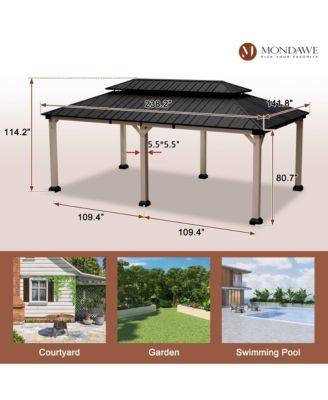 20 ft. x 12 ft. Outdoor Fir Solid Wood Frame Patio Gazebo Canopy Tent Shelter with Galvanized Steel Hardtop Pavilion