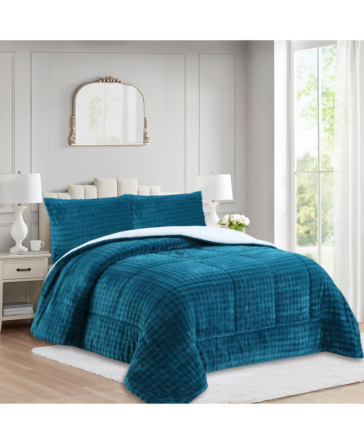 MarCielo Soft Flannel Bubble Comforter Set, 3-Piece Set – Fluffy Ultra Cozy, Warm, and Plush with 2 Pillowcase,King