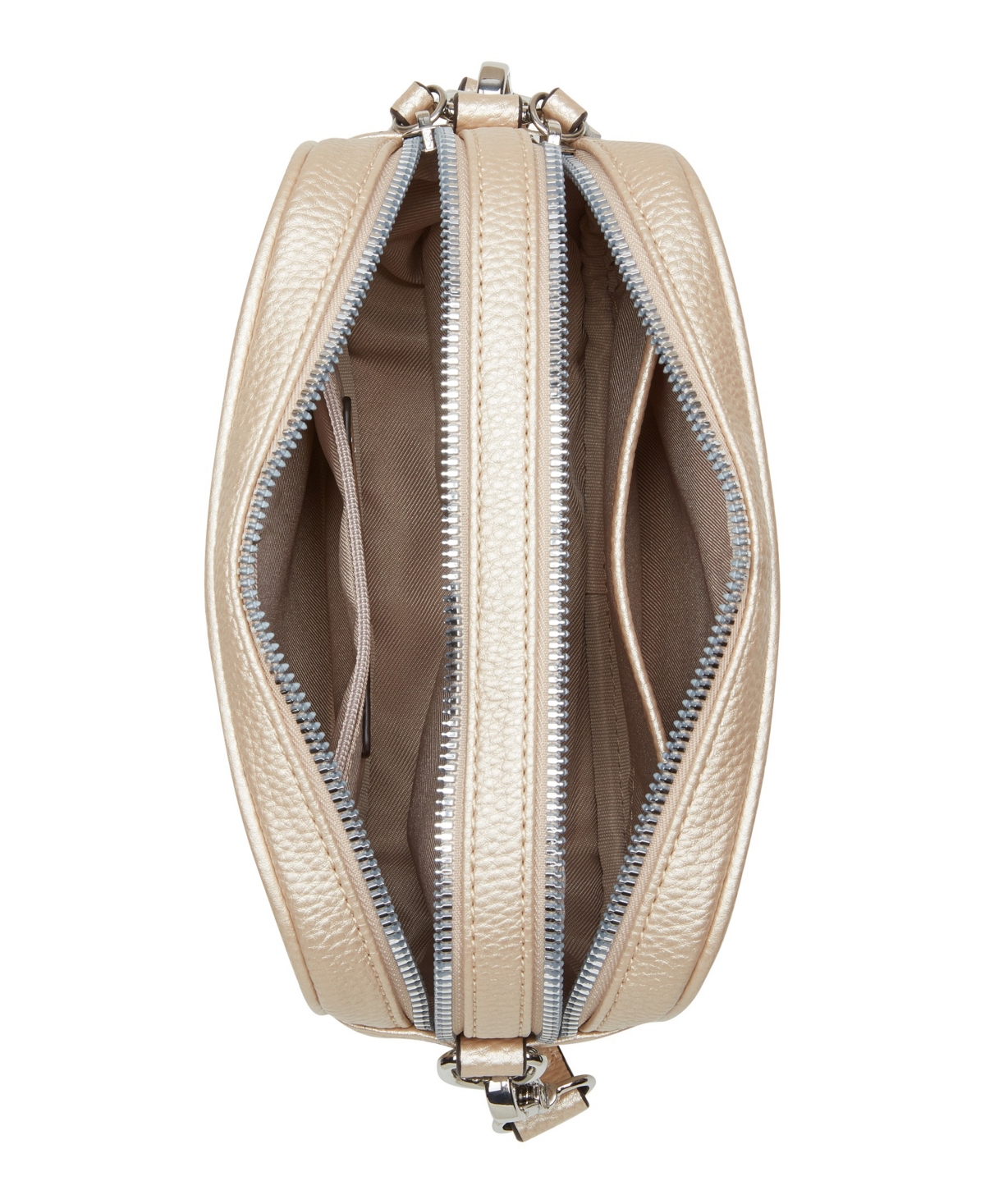 Shop Nine West Avaya Double Zip Camera Crossbody Bag In Champagne