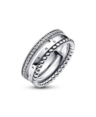 Sterling Silver Signature Logo Pav&eacute; and Beads Ring