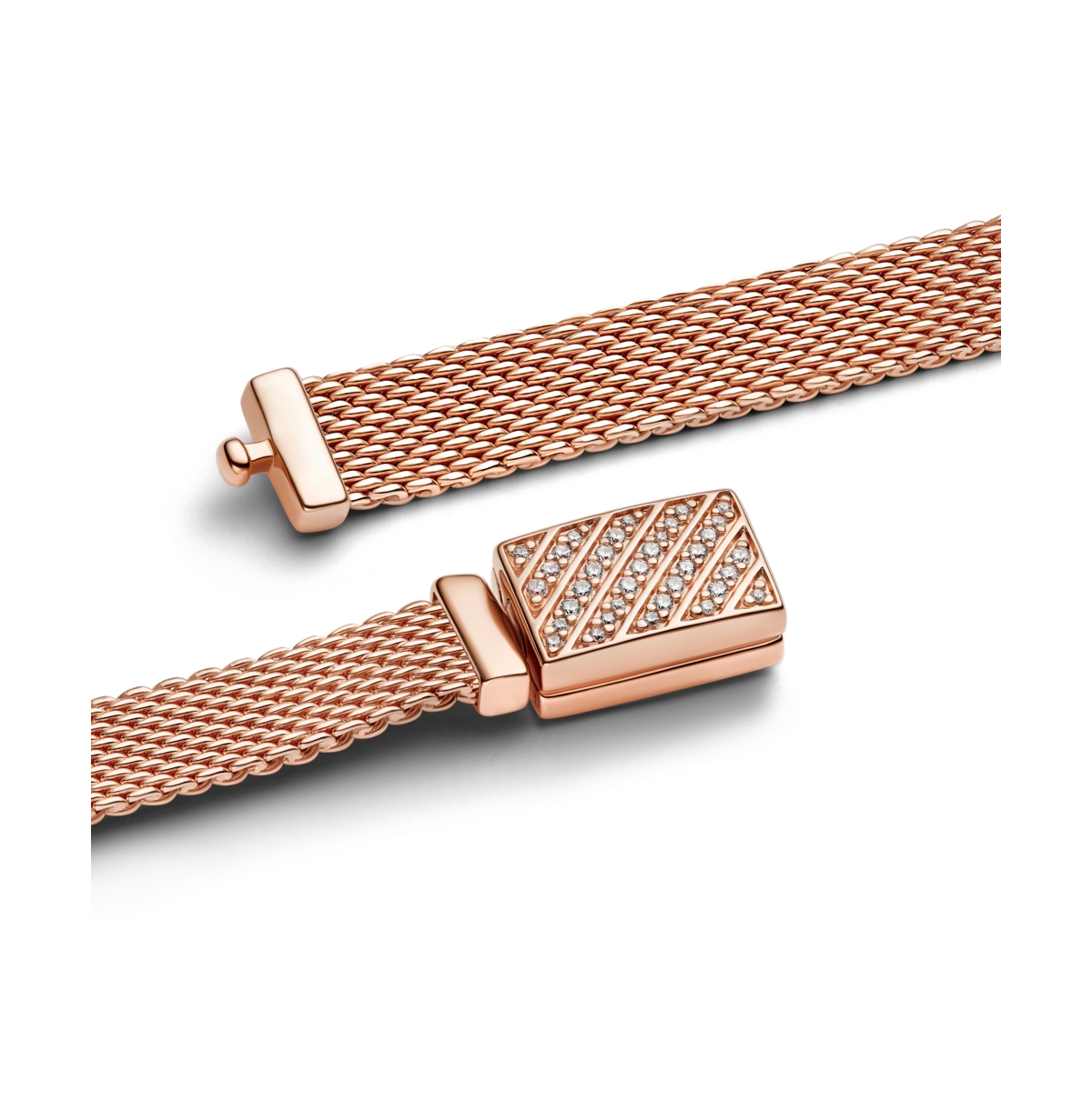Pandora Gold-plated Reflexions Long Clasp Pave Bracelet In Rose Gold