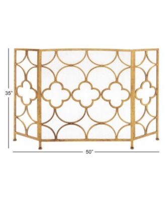 Metal Fireplace Screen – 3-Panel Design with Decorative Quatrefoil Pattern