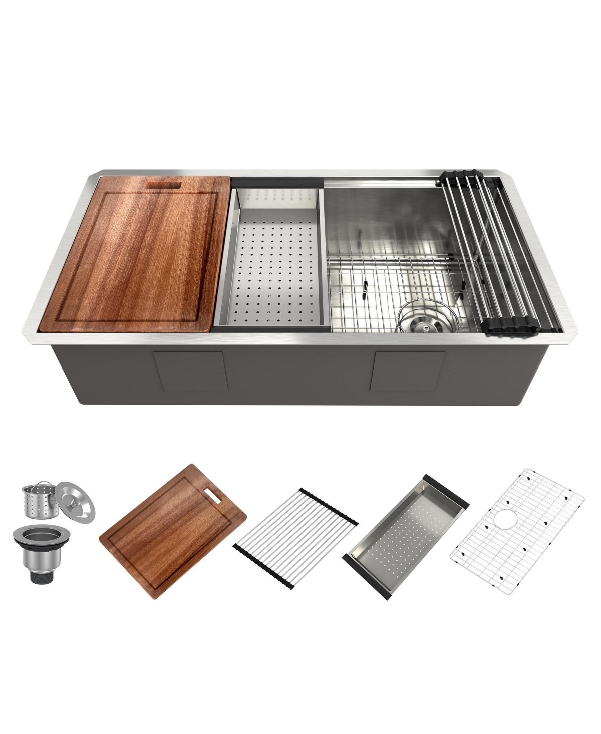 36 Inch Stainless Steel Brushed Kitchen Manual Sink With Large Single Grooves Under The Table - Brush nickel