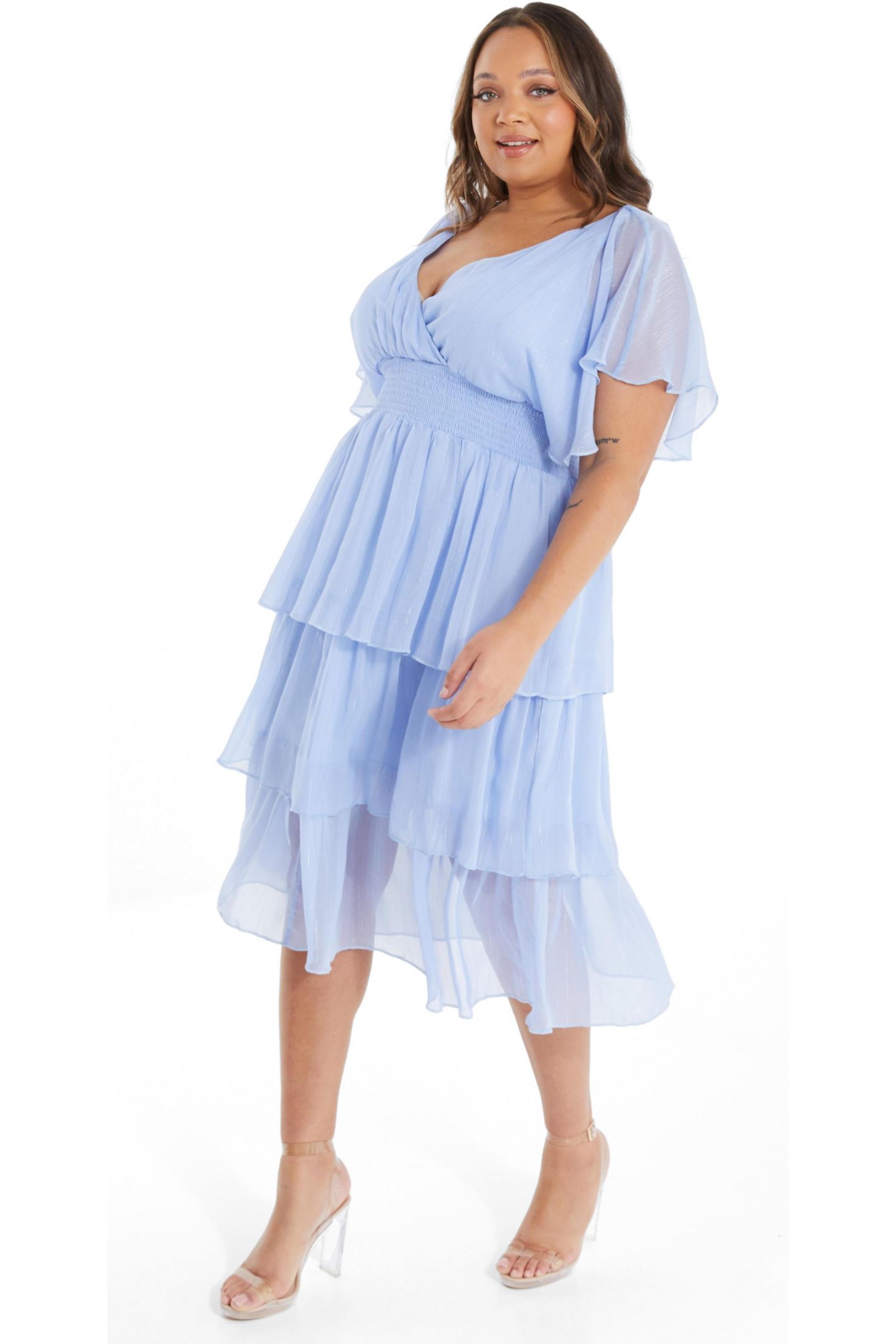 Женское платье QUIZ Plus Size Chiffon Midi, цвет: Синий — фото 3