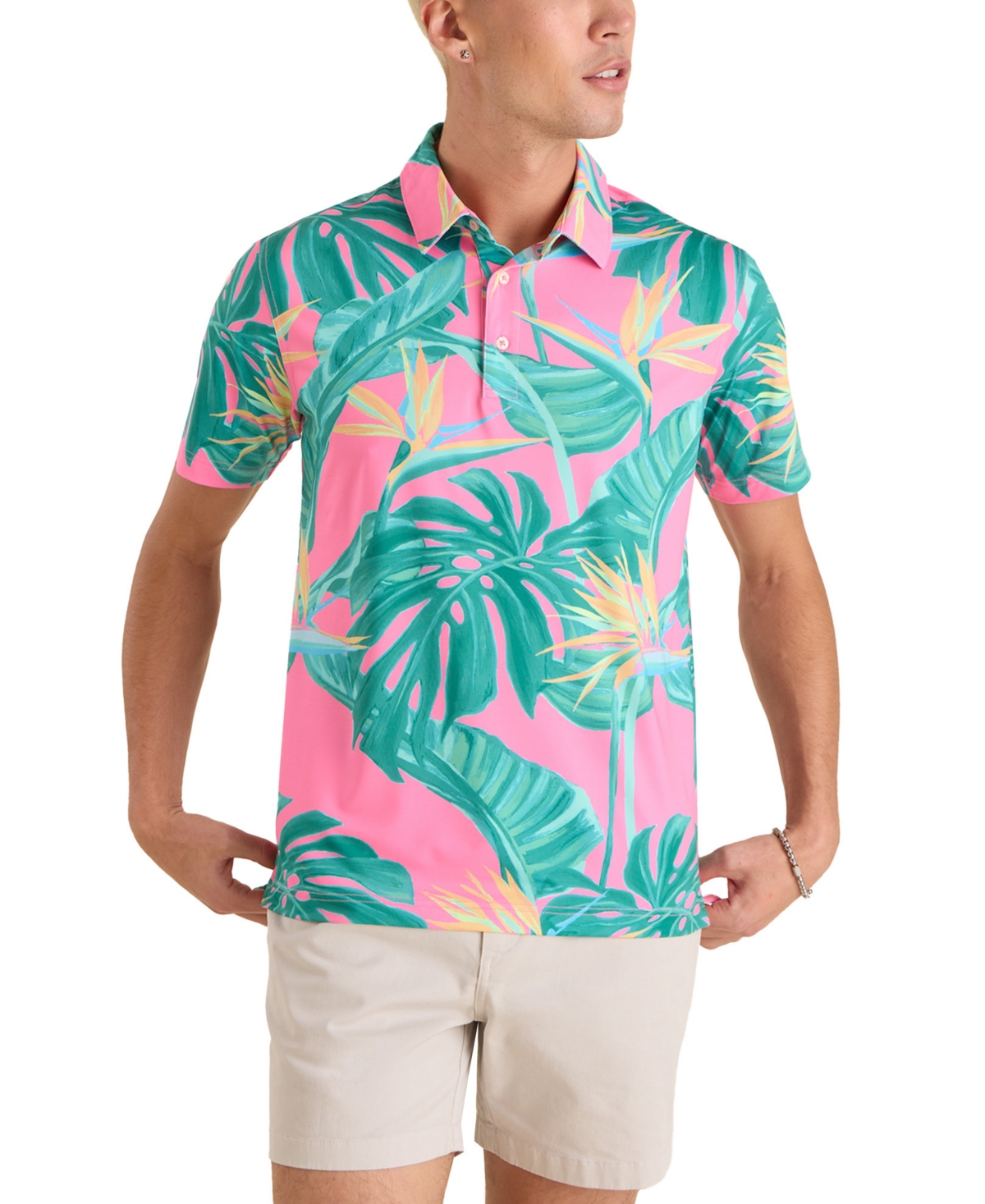 Men's The Birds of Paradise Performance Polo Shirt - Bright Pink