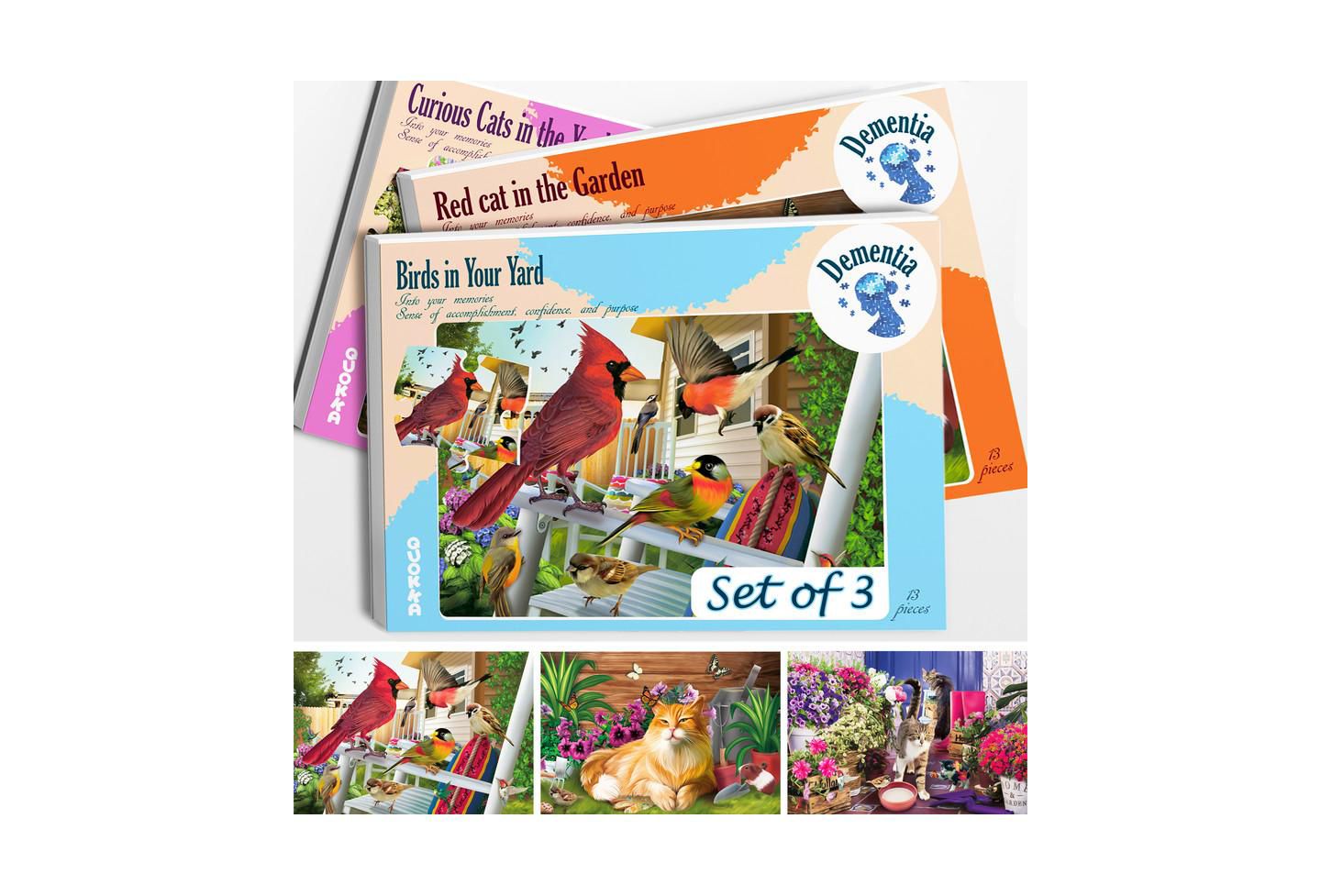 Детский пазл Quokka Adult Puzzles Dementia Activities for Elderly - Large Piece - Alzheimers Jigsaw Puzzle Games, цвет: 3 Set Birds, Cats — фото 1