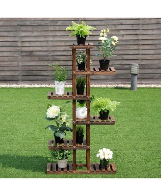 6 Tier Garden Wooden Shelf Storage Plant Rack Stand