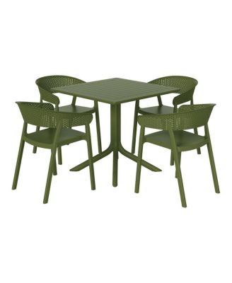 5-Piece Outdoor Resin Square Patio Dining Table Set with Stackable Patio Dining Chairs