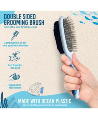 Beige Double-Sided Oval Grooming Brush, Eco-Friendly Pet Brush for Dogs and Cats
