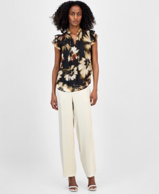 Women's Ruffle-Sleeve Tie-Neck Blouse