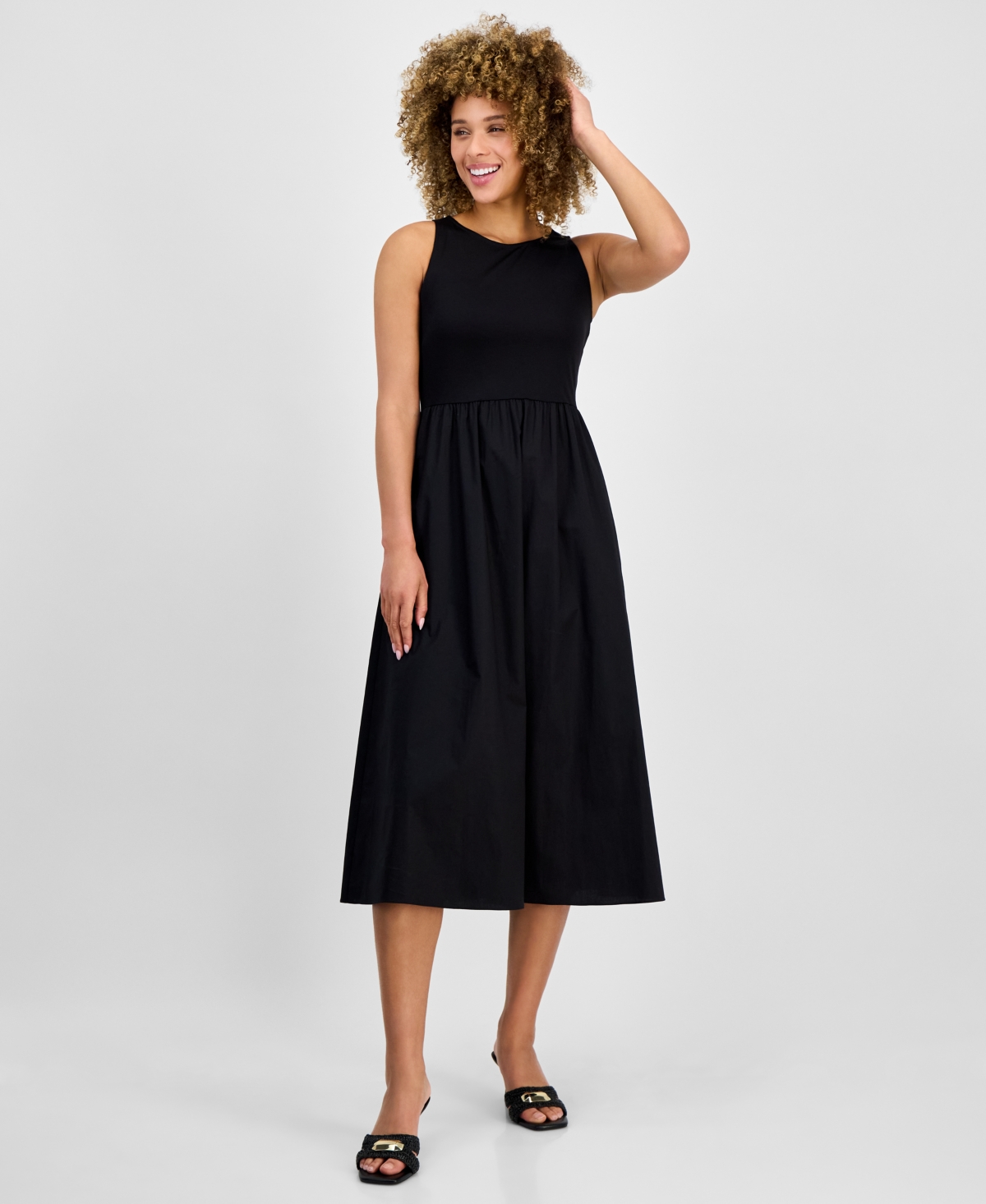 Women's Sleeveless Mixed-Media Midi Dress - Anne Black