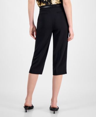 Women's Belted Pedal-Pusher Urban-Stretch Pull-On Capri Pants