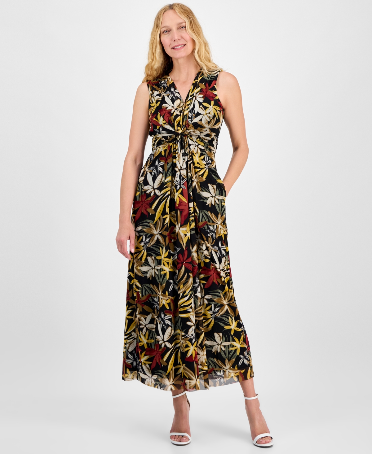 Anne Klein Women's Printed Twist-front Maxi Dress In Multi