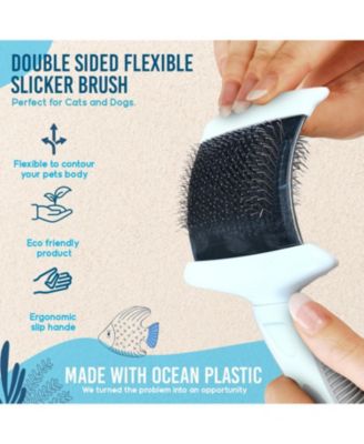 Blue Double-Sided Flexible Slicker Brush for Pets, Eco-Friendly Grooming Tool for Dogs and Cats