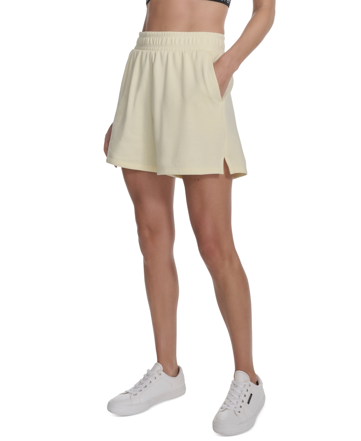 Calvin Klein Performance Women's French Terry Smocked-waist Shorts In Neutral