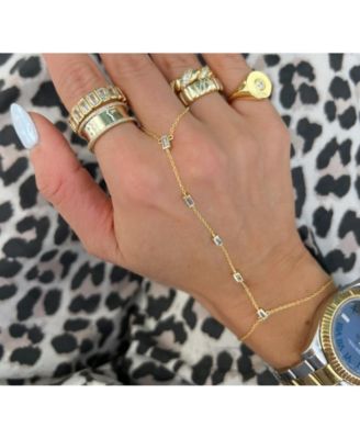 Hand Chain Yellow Gold Tone Baguette Cubic ZIrconia Accents