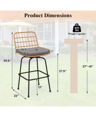 Patio 360° Swivel Bar Stools Set of 2 with Backrests & Footrests Soft Seat Cushions