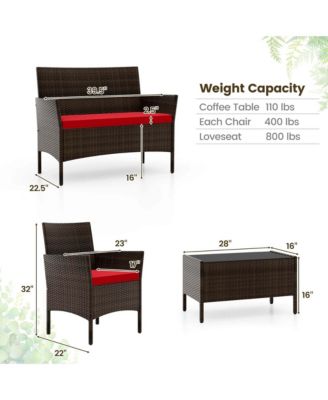 8 PCS Patio Furniture Set with Washable Cushions and Tempered Glass Coffee Table