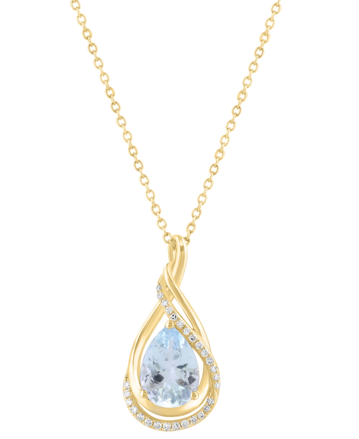 Effy Collection Diamond (1/10 Ct. T.w.) & Aquamarine (1-1/2 Ct. T.w.) Pendant In 14k Yellow Gold, 17" + 1" Extender