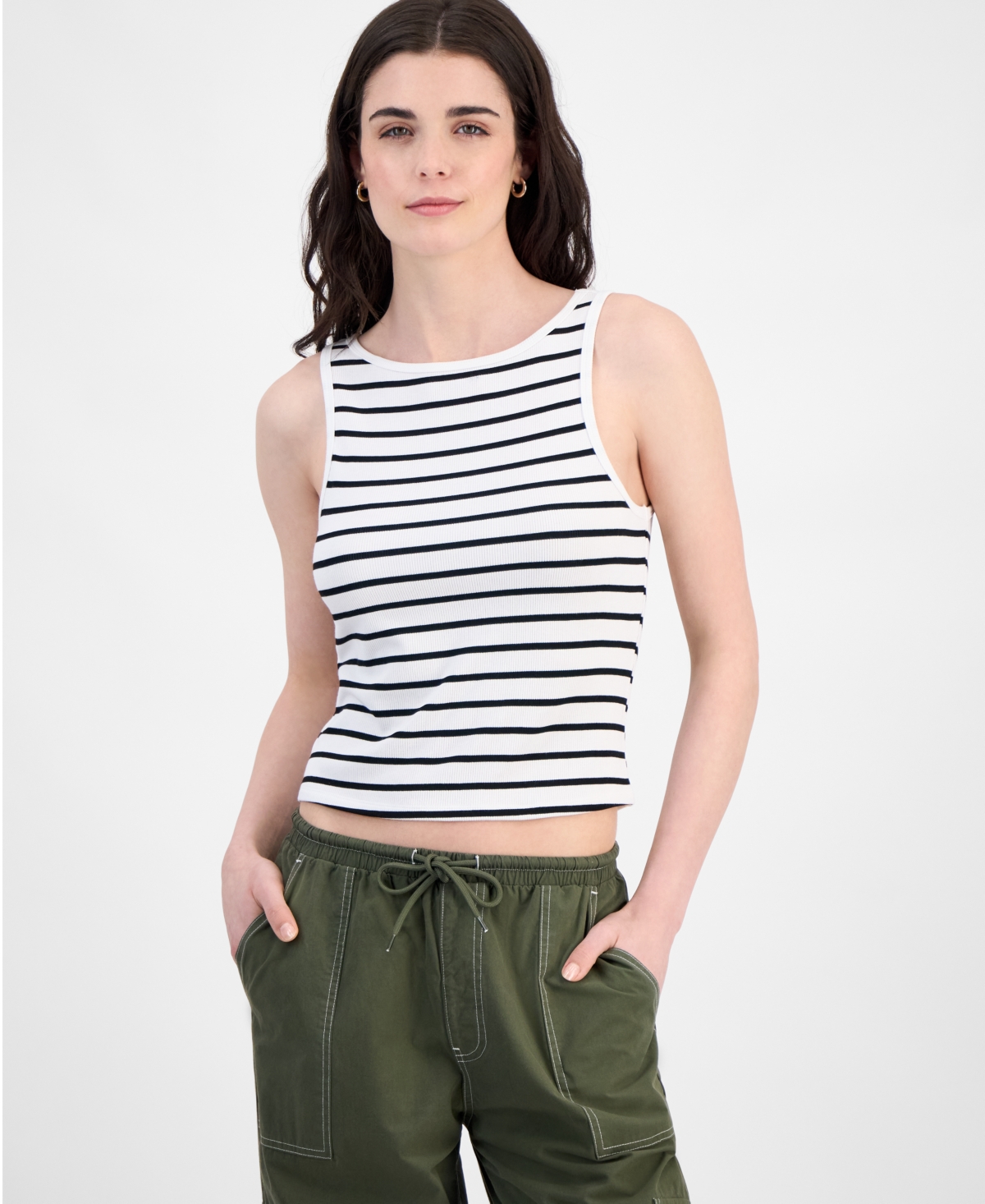 Ultra Flirt Juniors' Striped Boat-neck Tank Top