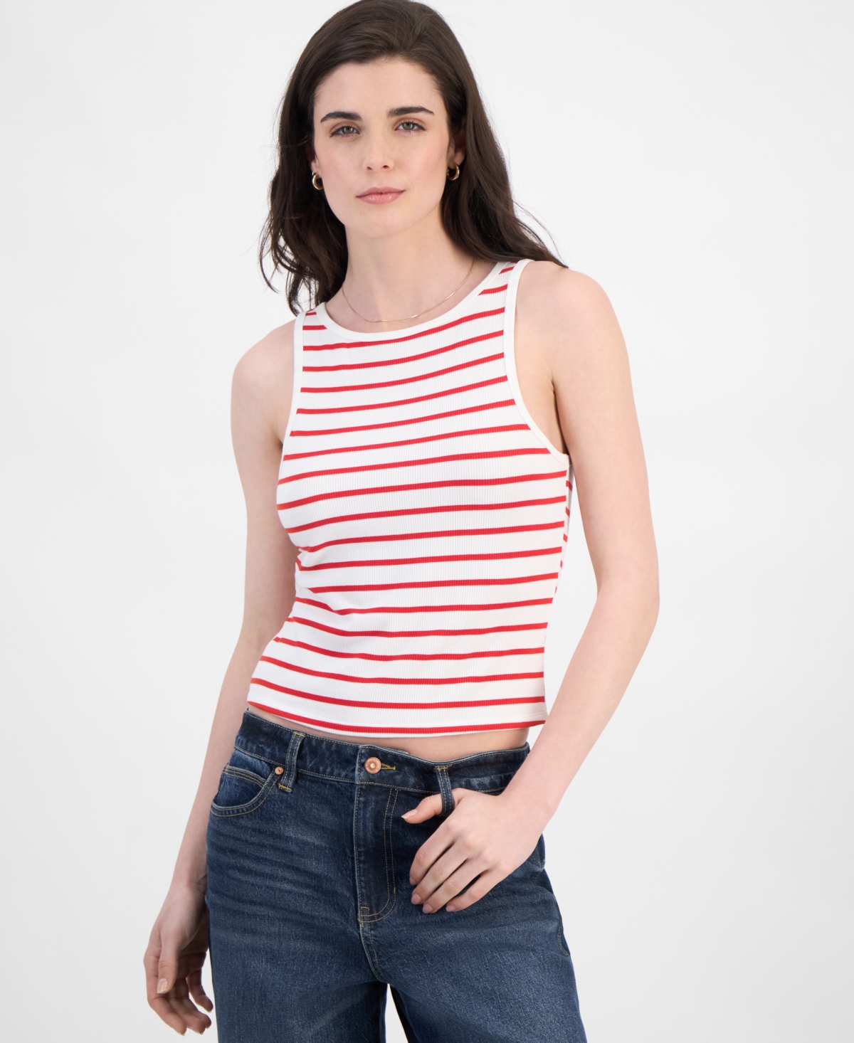 Ultra Flirt Juniors' Striped Boat-neck Tank Top