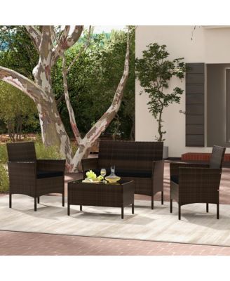 8 PCS Outdoor Patio Rattan Conversation Set Wicker Furniture Set w/ Chair Cushions