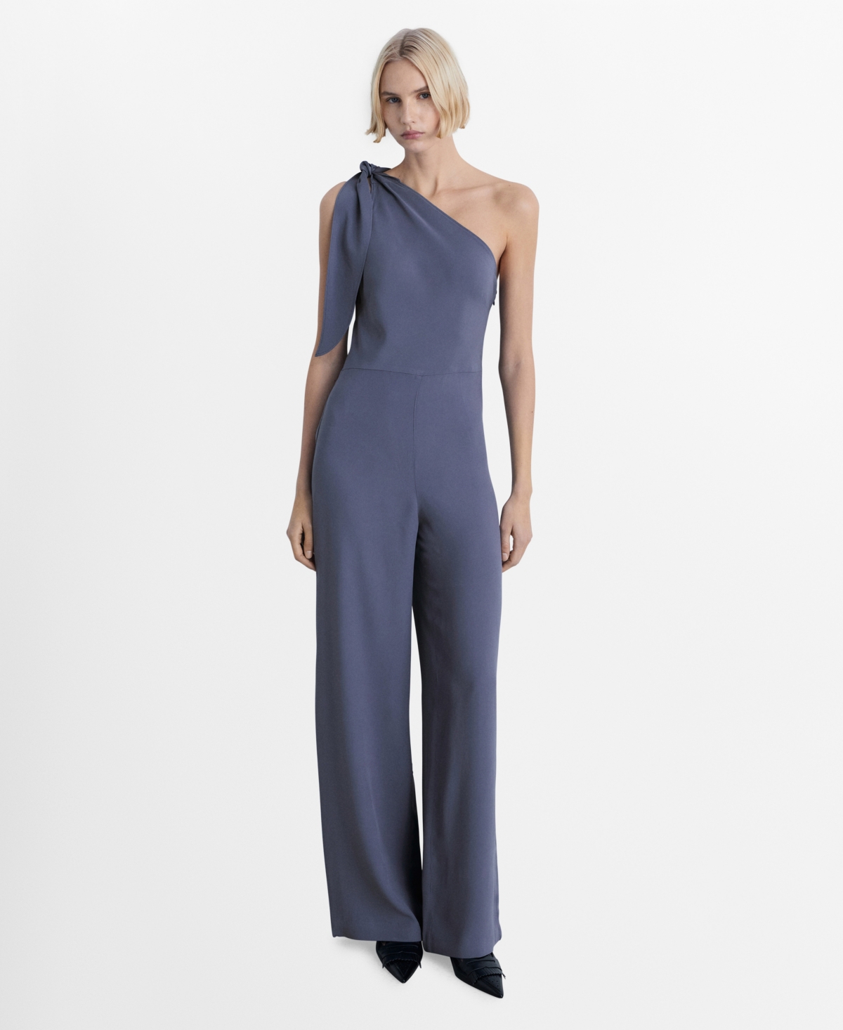 Women's Asymmetrical Satin Jumpsuit - Charcoal
