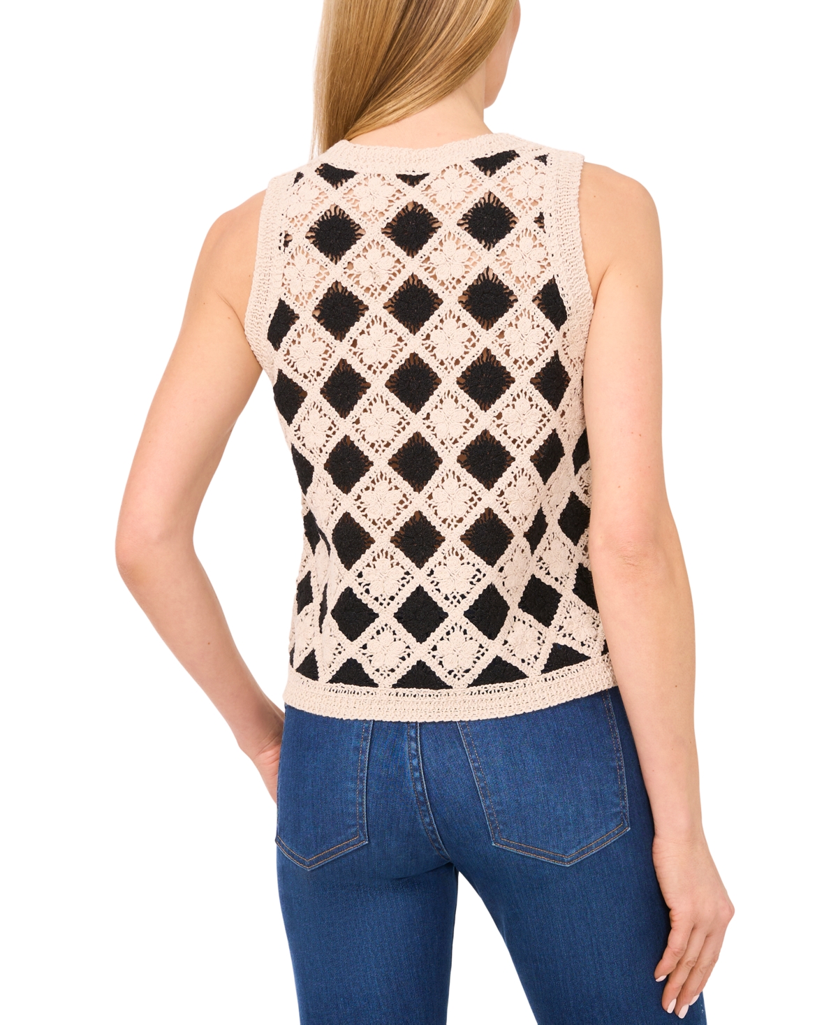 Shop Cece Women's Cotton Contrast-pattern Sleeveless Cardigan