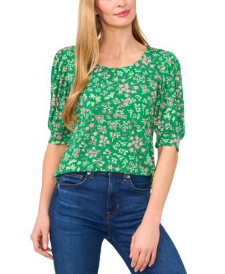 CeCe - Women's Crewneck Shirred-Short-Sleeve Top