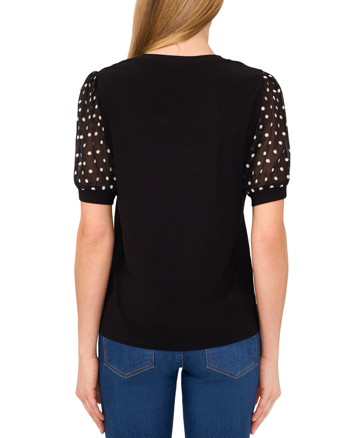 Shop Cece Women's Puff-sleeve Mixed-media Crewneck Top