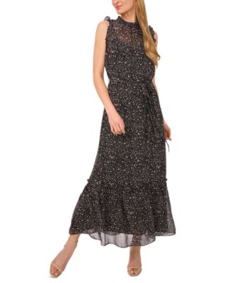CeCe - Women's Printed Ruffled Tie-Waist Maxi Dress