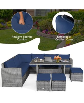 7 Piece Outdoor Rattan Sectional Sofa Set Patio Conversation Set w/ Cushions