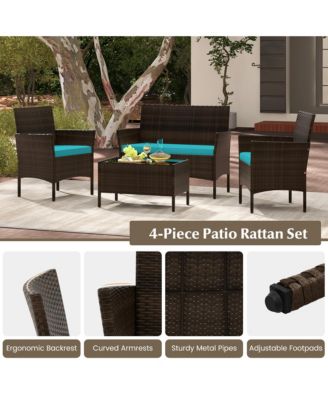 8 PCS Rattan Patio Conversation Set Wicker Outdoor Furniture Set w/ Chair Loveseat