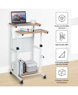 Height Adjustable Mobile Computer Stand-Up Desk with 2 Modes