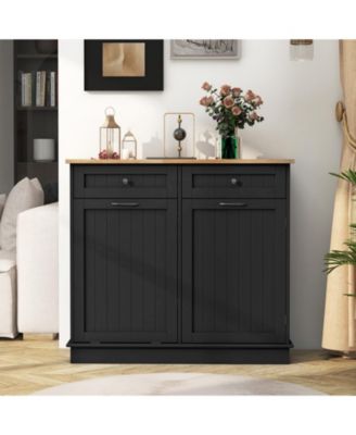 Rubber Wood Kitchen Trash Cabinet with Single Trash Can Holder and Adjustable Shelf